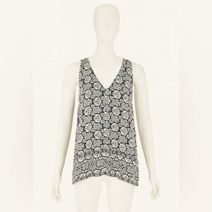 Tolani Floral Blouse Sleeveless Womens XS 100% Silk White Black Boho Peasant